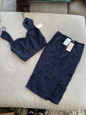 Navy Two-Piece Crop Top and Midi Skirt Set